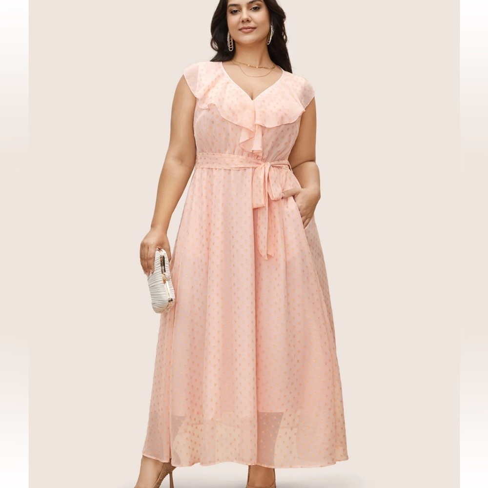 BloomChic Plus Size XL Polka Dot Ruffles Belted Sleeveless Dress us14-16